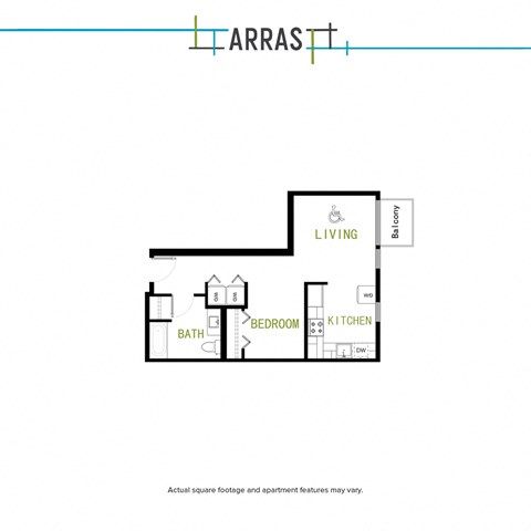 Floor plan for studio, 1 bath, 623 sqft